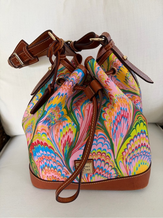 Dooney & Bourke Handbags - Dooney & Bourke Multicolor Swirl Print Leather-Trim Drawstring Bag